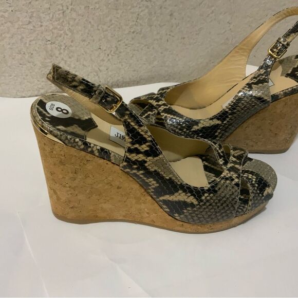 Jimmy Choo made in Spain crocodile leather Peeptoe cork wedge heel wedges Sandal - Picture 4 of 8
